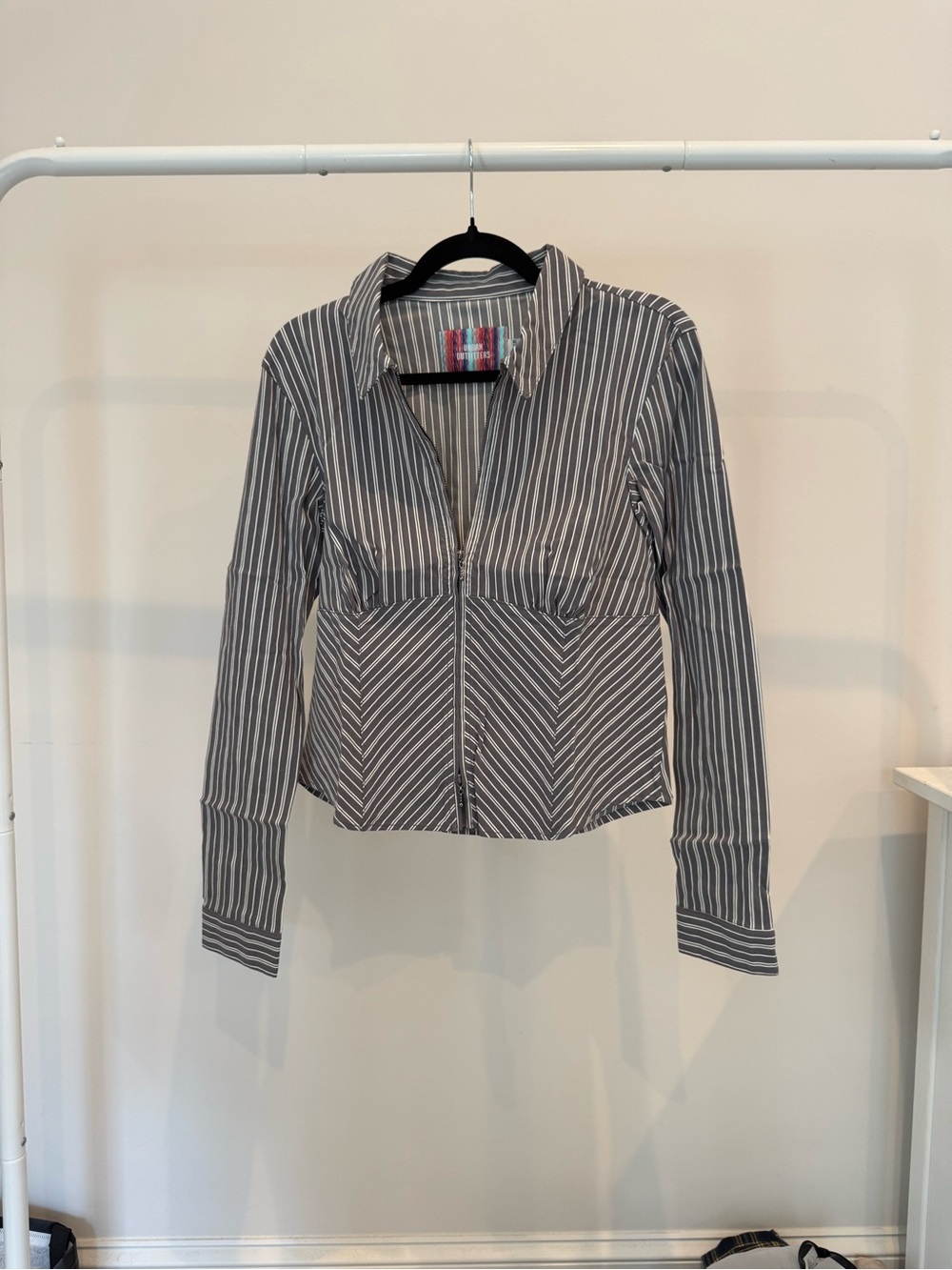 Urban Outfitters Gray Striped Zip-Front Button Down
